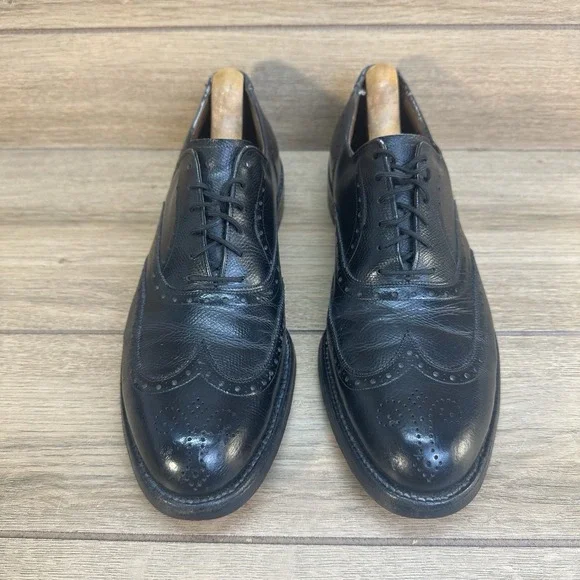 Vintage 70s Allen Edmonds Harwood Wingtip Oxford Black Pebbled Calf Shoes Sz 10A